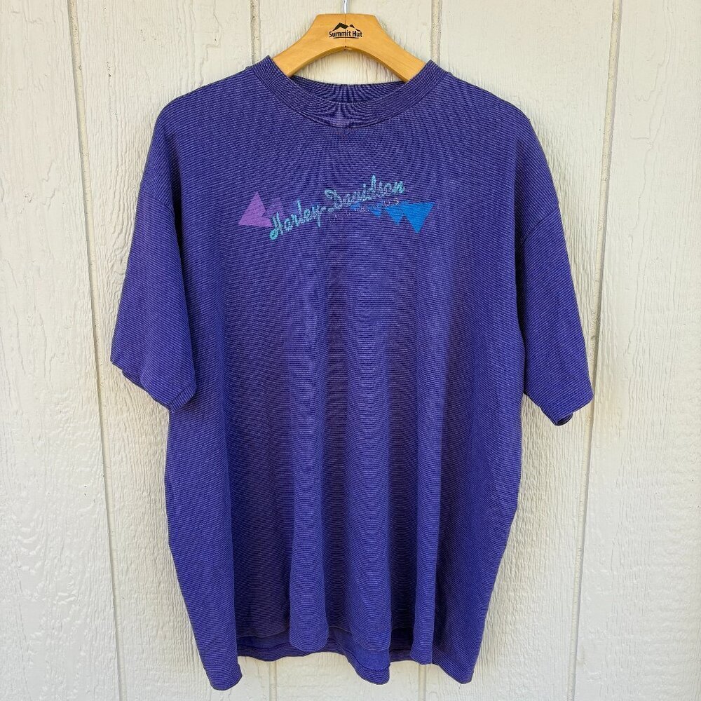 Vintage Harley Davidson T-Shirt Men's XL Purple Striped Single Stitch USA 90s